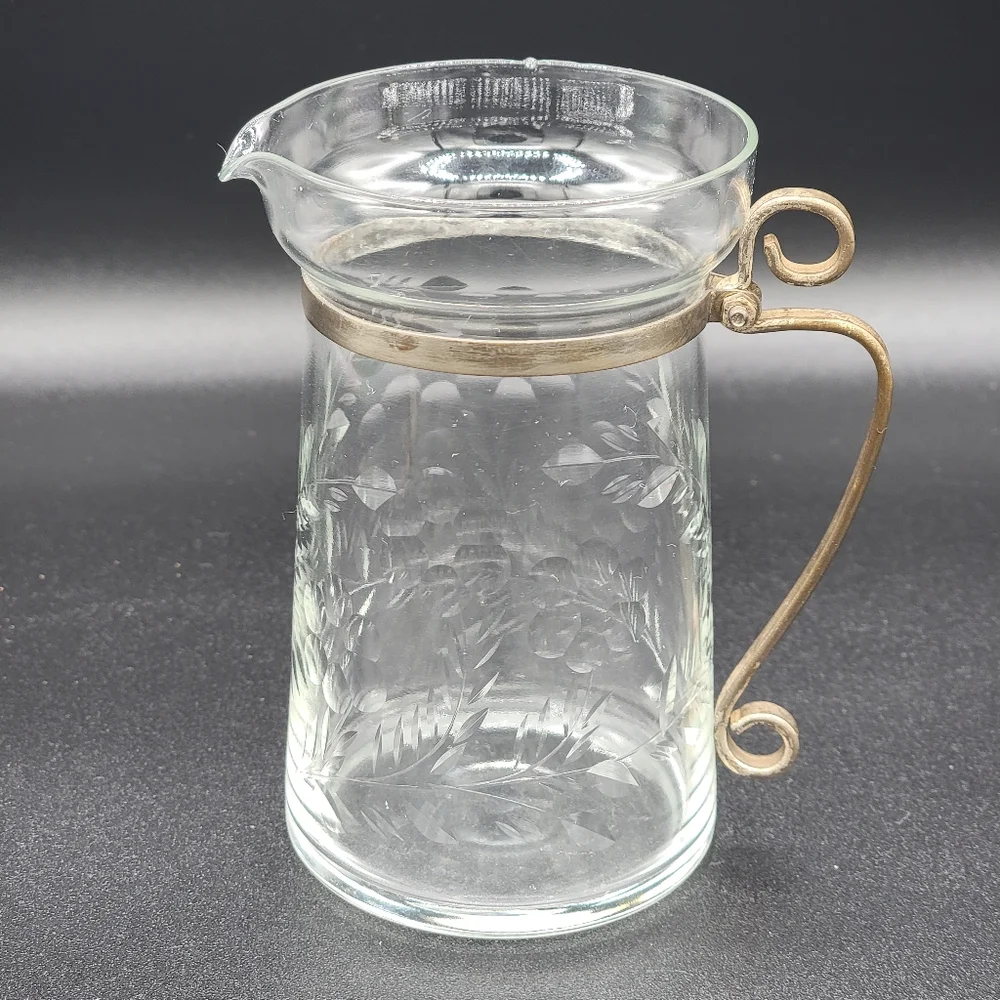 Elegant Minature Glass Pitcher with Brass Handle